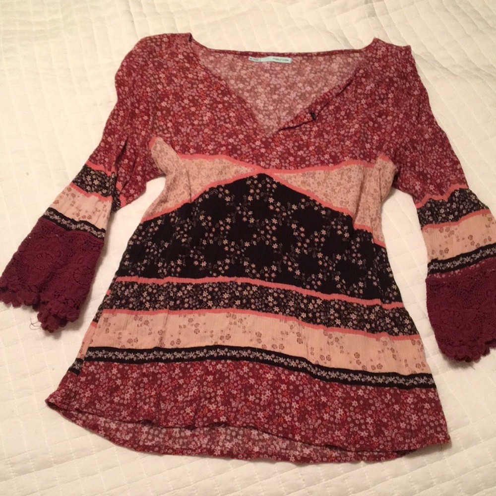 Floral Pattern Maroon Blouse